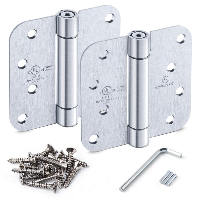 SORGMACH Satin Door Hinges Self Closing Hinge Auto Close Hinge Outlet Hardware Adjustable Spring Loaded Hinges 5/8" Radius Corner for Commercial Grade Self-Closing, UL Listed 3 Pack - Image 1